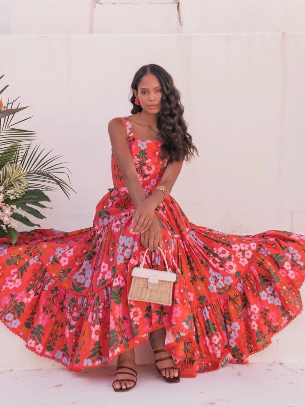 JessaKae Coral and Pink Tiered Floral Sundress
